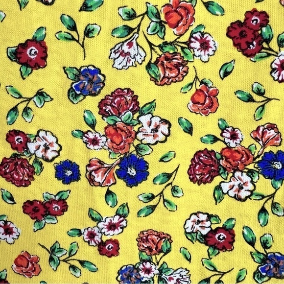 ZARA Yellow Bright Colorful Floral Boxy Cotton Short Sleeve Tee Top L - Picture 5 of 7